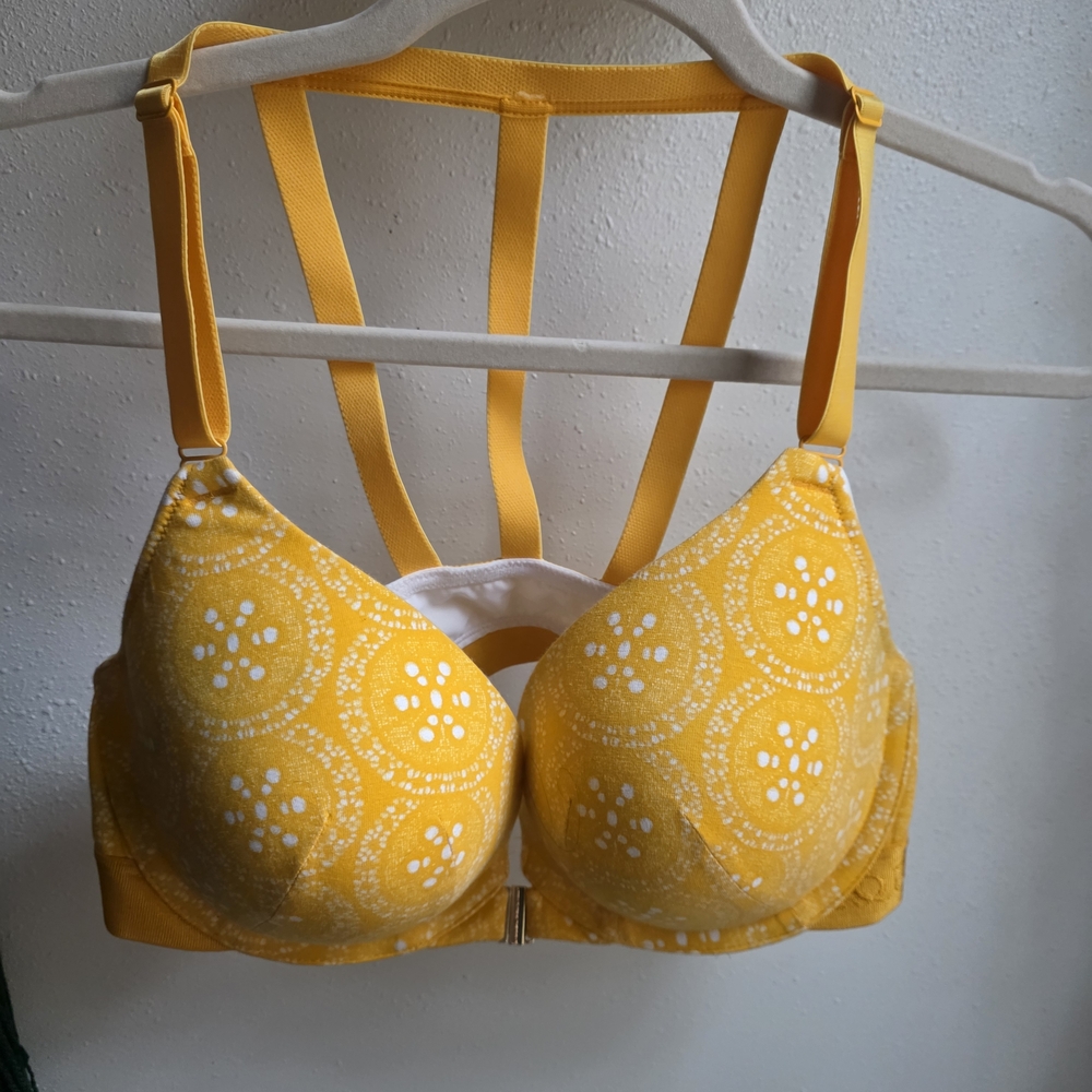 Cacique Yellow Bra with White Floral Design